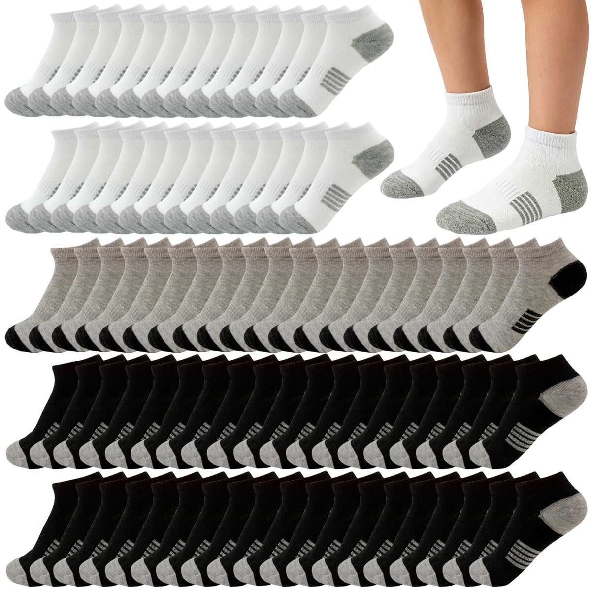 16-30 Pairs Boys Low Cut Ankle Socks Kids Crew Athletic Breathable Cushion Sole Socks for Running Hiking