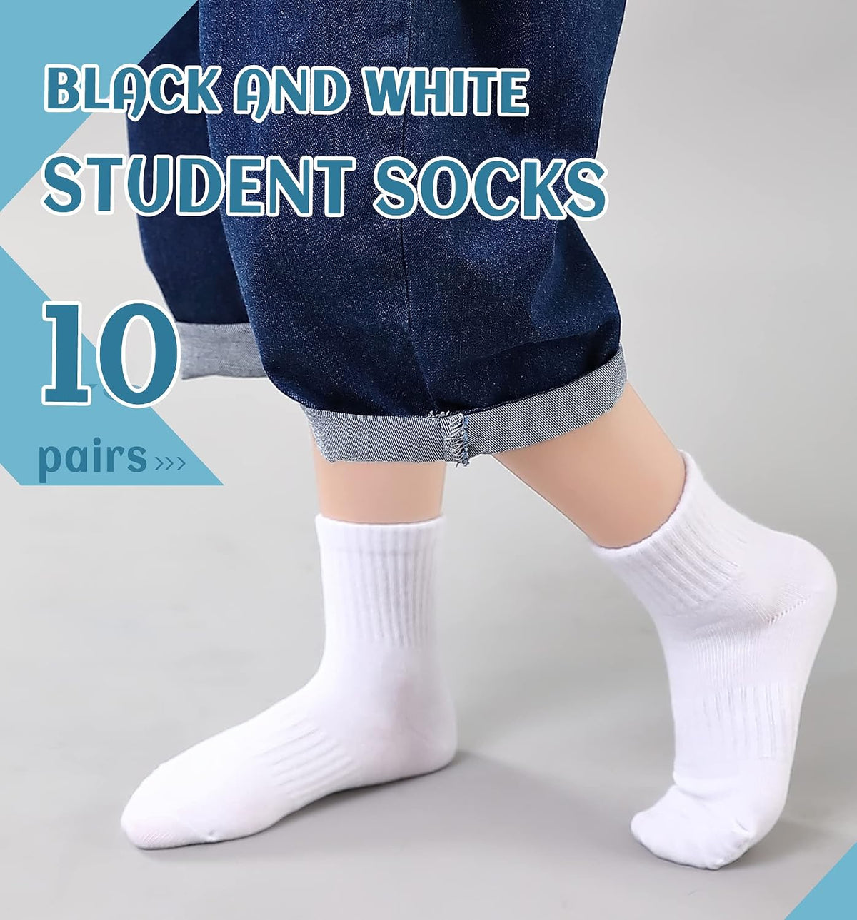 DoSmart Kids Athletic Crew Socks Boys Girls Classics Cotton School Uniform Childs Sports Breathable Casual Socks 10 Pairs