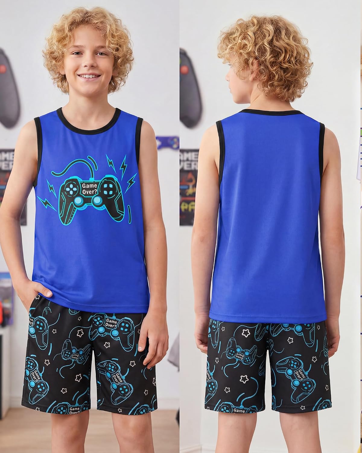 Fiodrimy Boys Pajamas Big Boys Pjs Set 2-Piece ank Top & Shorts Sleepwear Cute Comfy Kid Clothes Size 8-16