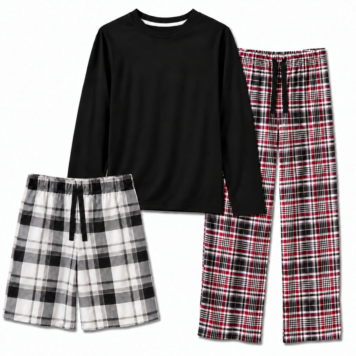 US Angels Boys Pajamas Set | 3-Piece Pant, Shirt, Shorts Sleepwear Pjs for Kids | Loose Fit, Soft, Breathable Blue Plaid