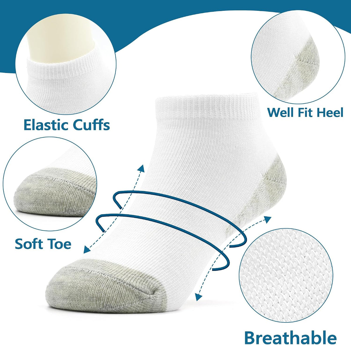 20 Pairs Boys Ankle Socks, Unisex Low Cut School Socks Ages 1-14