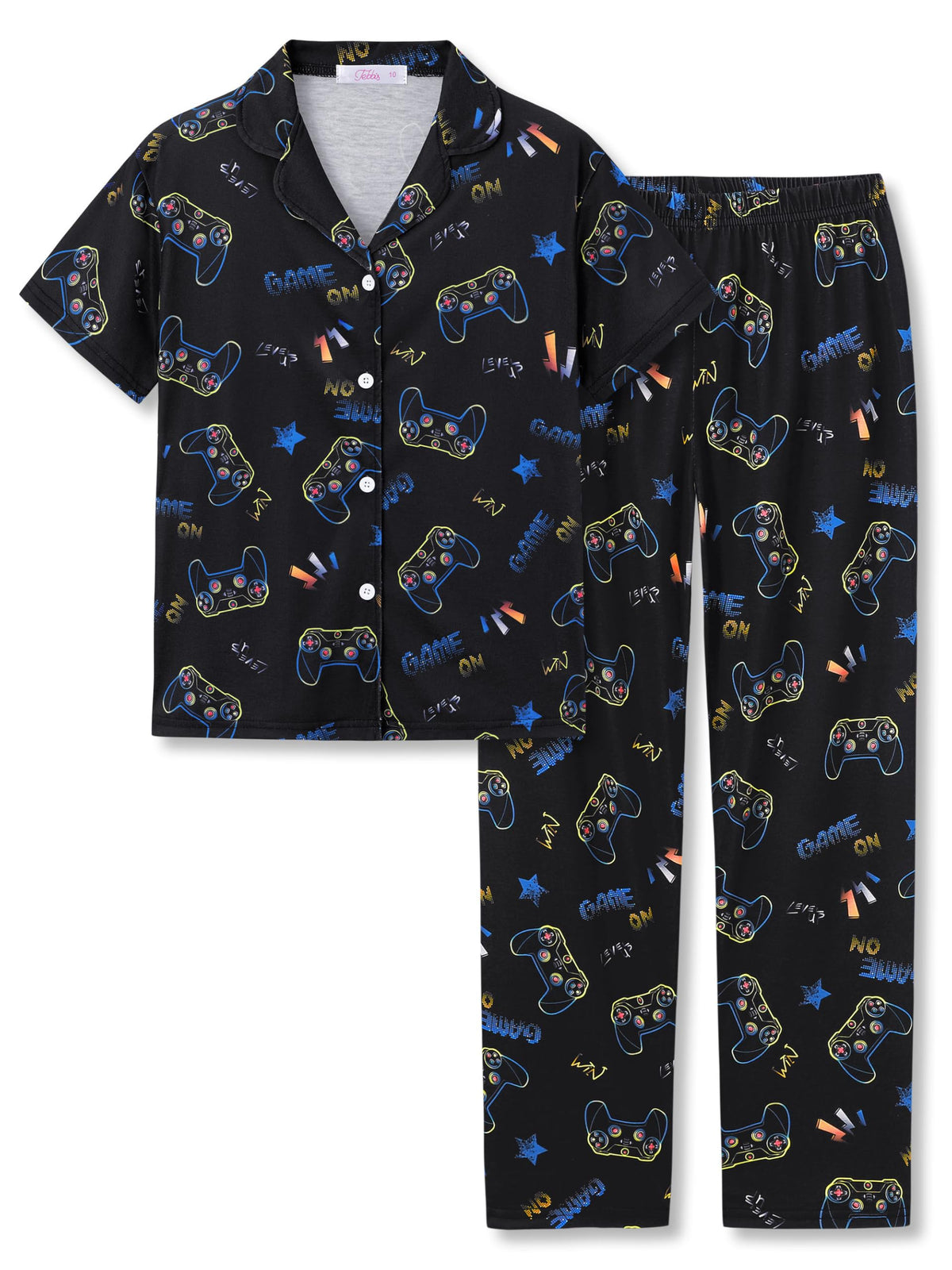 Tebbis Boys Pajamas Novelty Prints Button-Up Short Sleeve Set Size 6-18