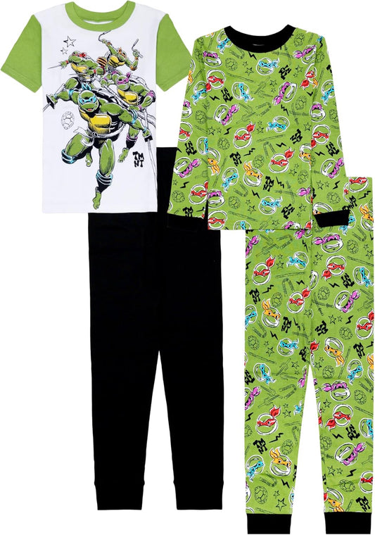 Nickelodeon Boys' 4-piece Snug-fit Cotton Short-Sleeve Matching Pajama Set, Soft & Cute for Kids