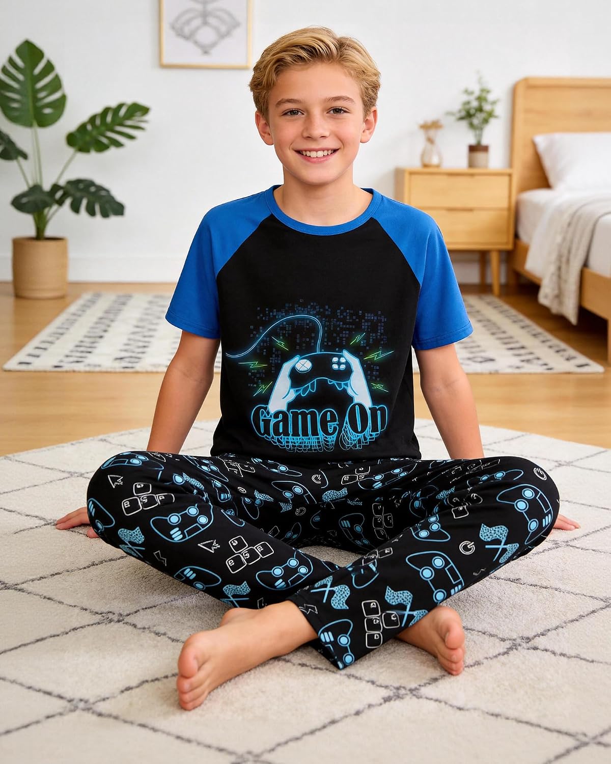 PASHOP Boys Pajamas Little Big Boys Pajamas Short Sleeves and Pants 2 Pieces Summer Pjs Set Kids Boy Sleepwear Size 8-14
