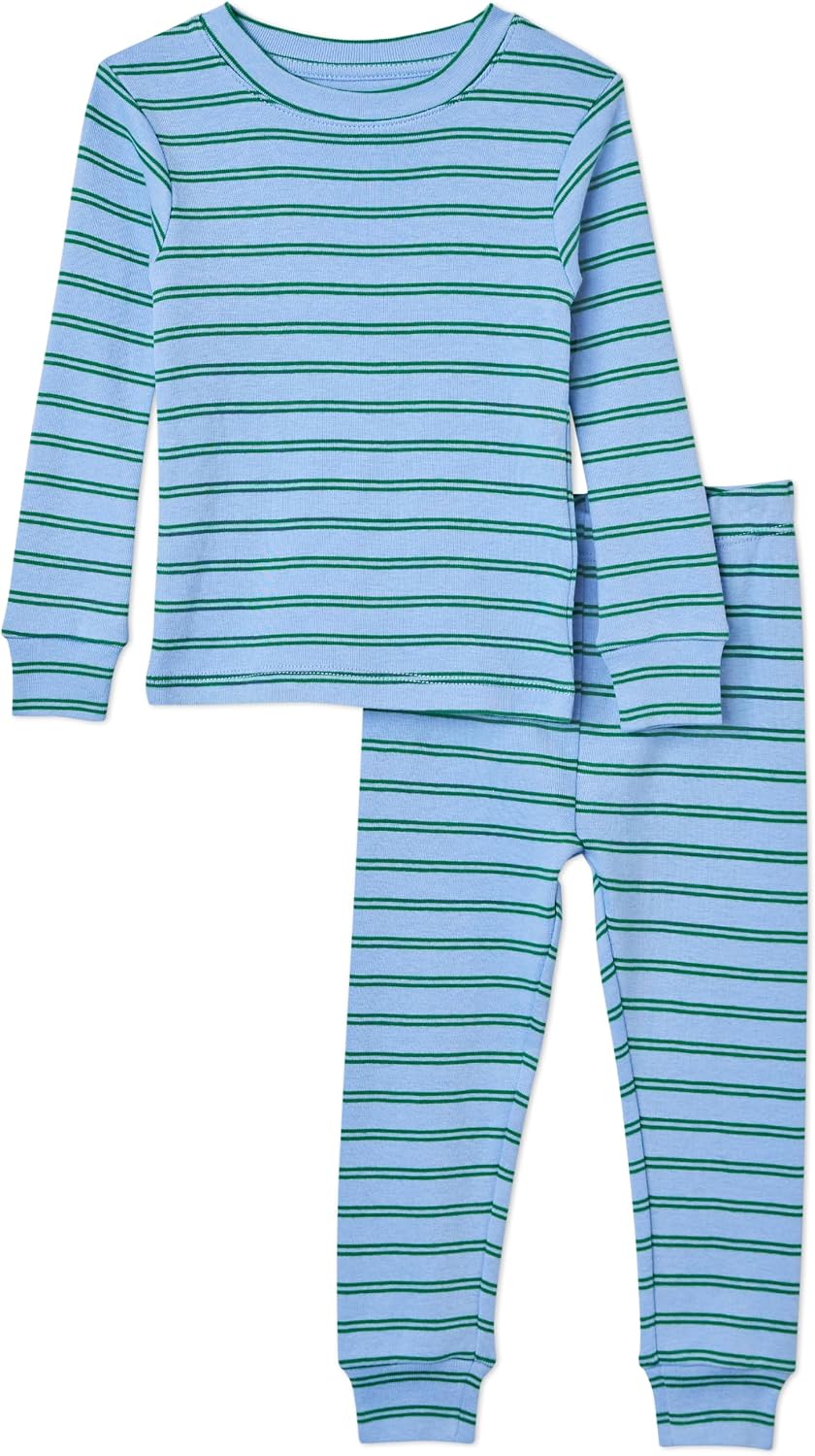 Amazon Essentials Boys' Snug-Fit Cotton Pajama Set, Long-Sleeve T-Shirt and Pants
