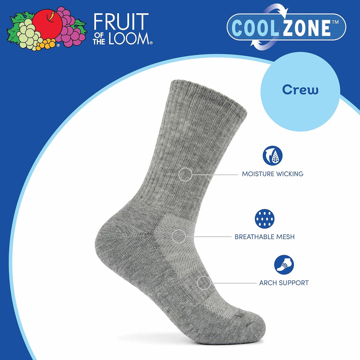 Fruit of the Loom Boys Coolzone Socks, Breathable with Half Cushion (Multi-Packs)
