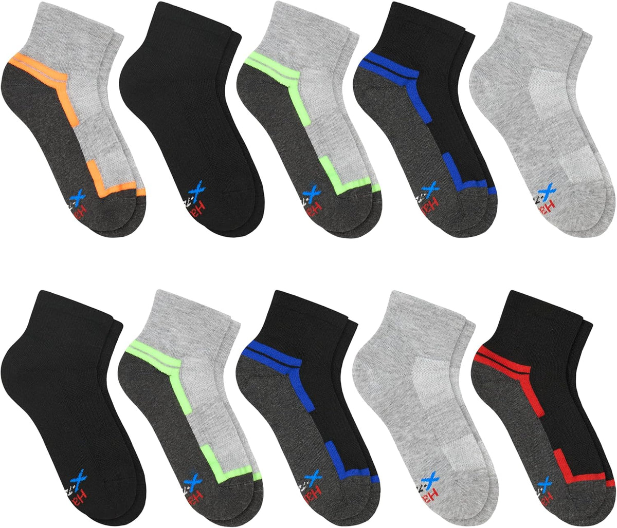 Hanes Boys' Moves Socks, Breathable Mesh Performance Socks, Ankle, Crew, No Show, Moisture-wicking, 10-pack