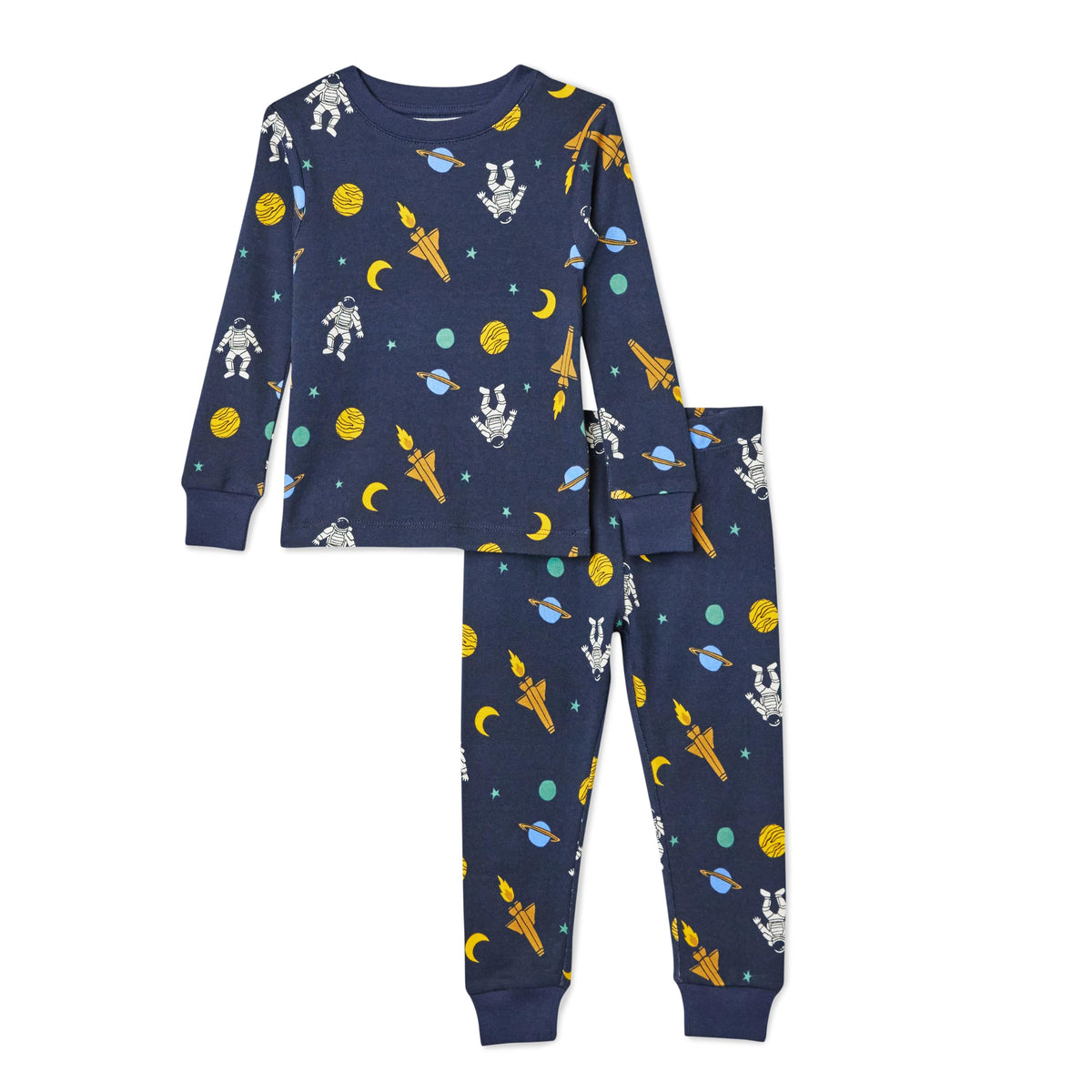 Amazon Essentials Boys' Snug-Fit Cotton Pajama Set, Long-Sleeve T-Shirt and Pants