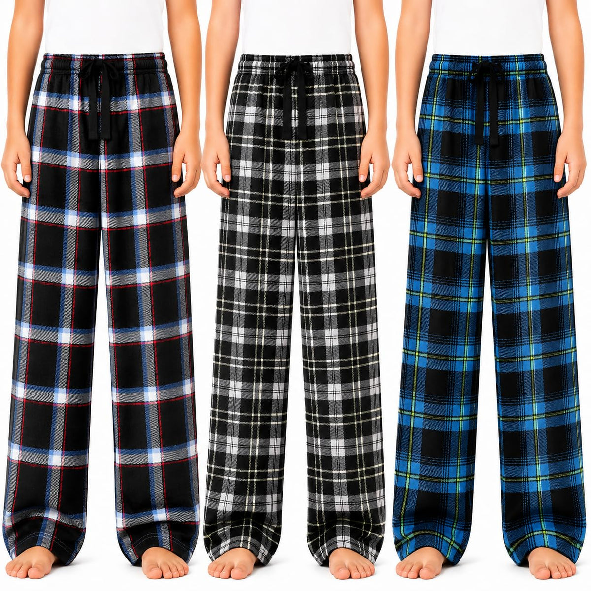 US Angels 3-Pack Boys Pajama Pants - Soft Jersey Knit OR Microfleece PJ Bottoms for Kids - Boys Sleepwear, Size 7-20
