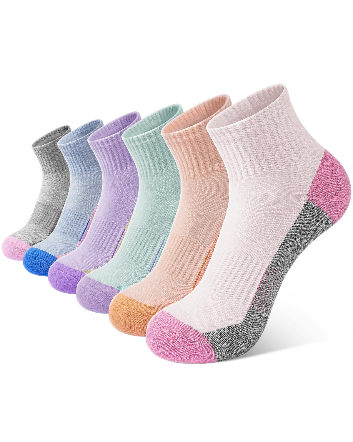 BOOPH 6 Pairs Kids Socks Boys Girls Cushioned Quarter Athletic Ankle Socks