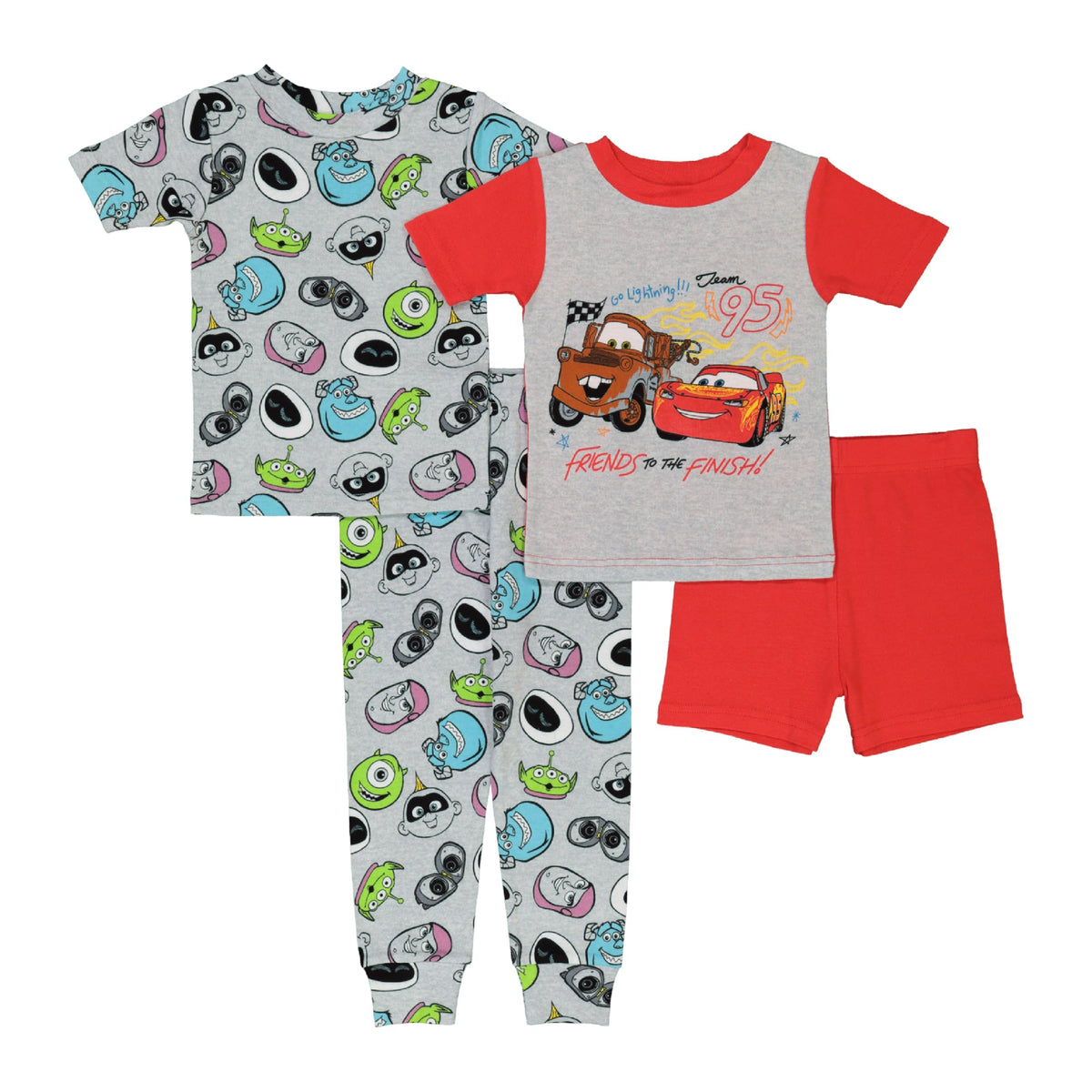 Disney Boys' 4-Piece Snug-fit Cotton Matching Comfortable Pajama Set, Soft & Cute for Kids