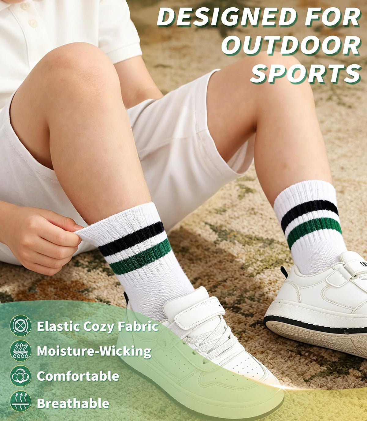 Boys Crew Socks 6 Pairs, Cotton School Socks for Kids Girls