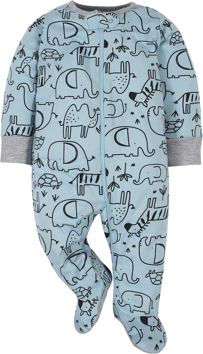 Gerber Baby Boys 4 Pack 'N Play Footie And Toddler Sleepers, Jungle Blue, 3-6 Months US