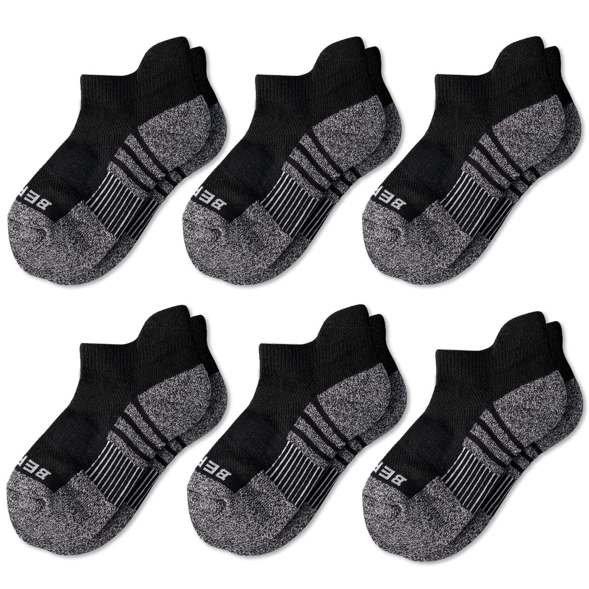 BERING Kids' Athletic Cushion Ankle Socks 6 Pairs Low Cut Heel Tab for Youth Big Boys Girls