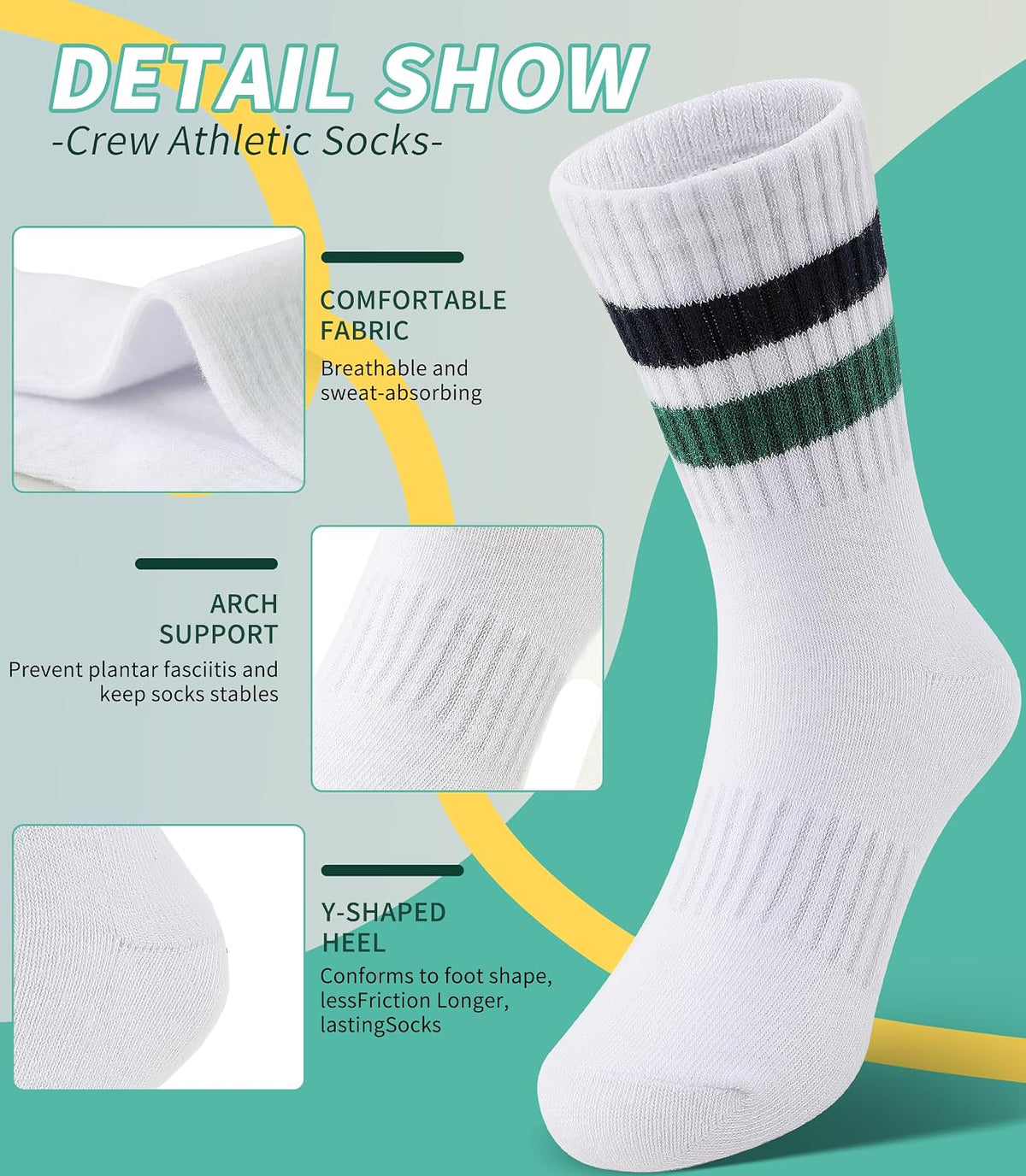 Boys Crew Socks 6 Pairs, Cotton School Socks for Kids Girls