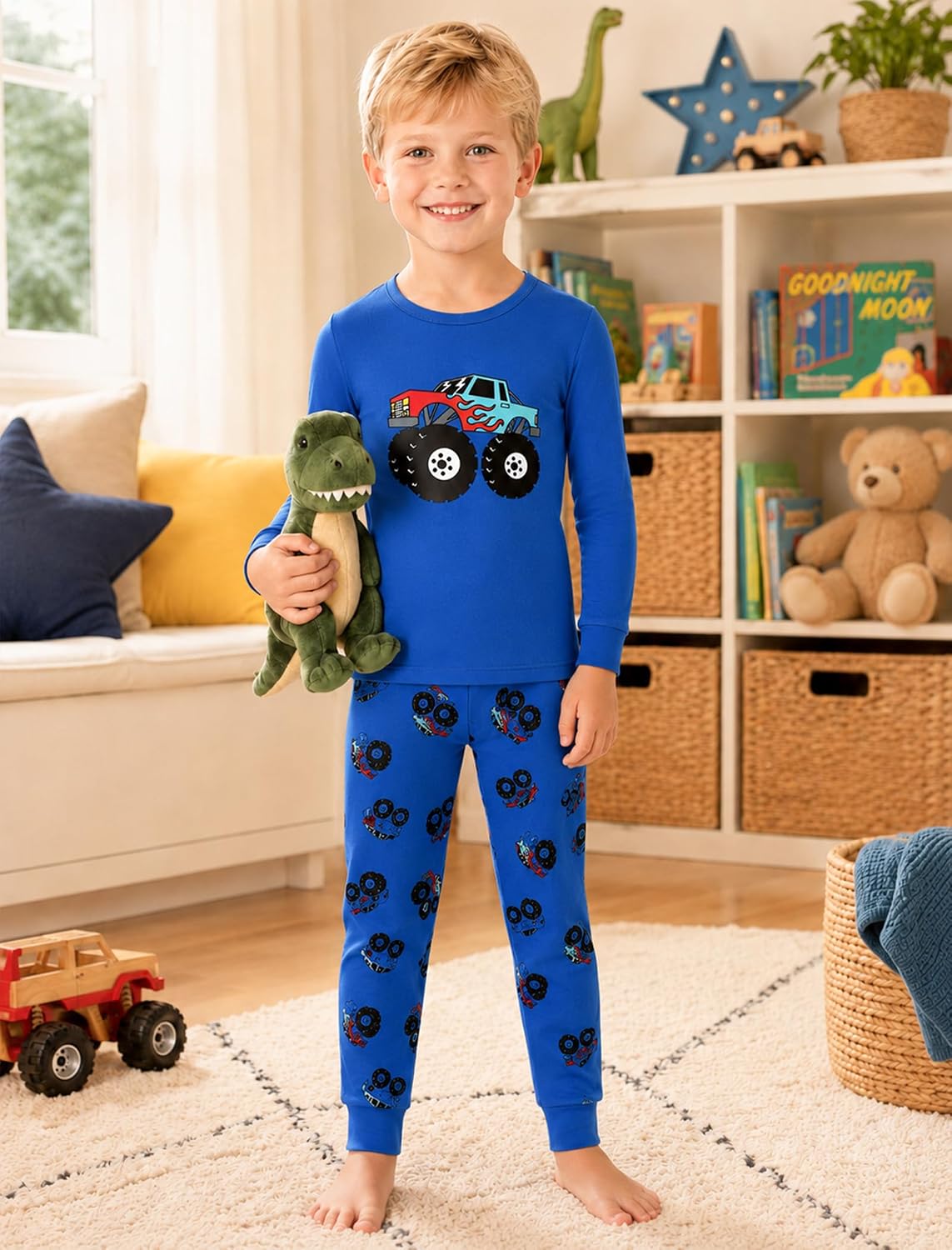 Mikrdoo Boys Cotton Pajamas 2 Pcs Snug Fit Long Sleeve Pj Set 2-14Y