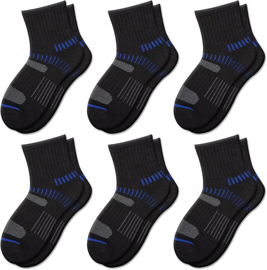 Comfoex Boys Socks Quarter Athletic Ankle Cotton Sports Socks For Kids 8-10 4-6 6-8 Years Old With Cushioned Sole 6 Pairs