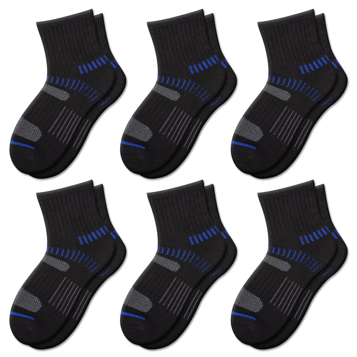 Comfoex Boys Socks Quarter Athletic Ankle Cotton Sports Socks For Kids 8-10 4-6 6-8 Years Old With Cushioned Sole 6 Pairs