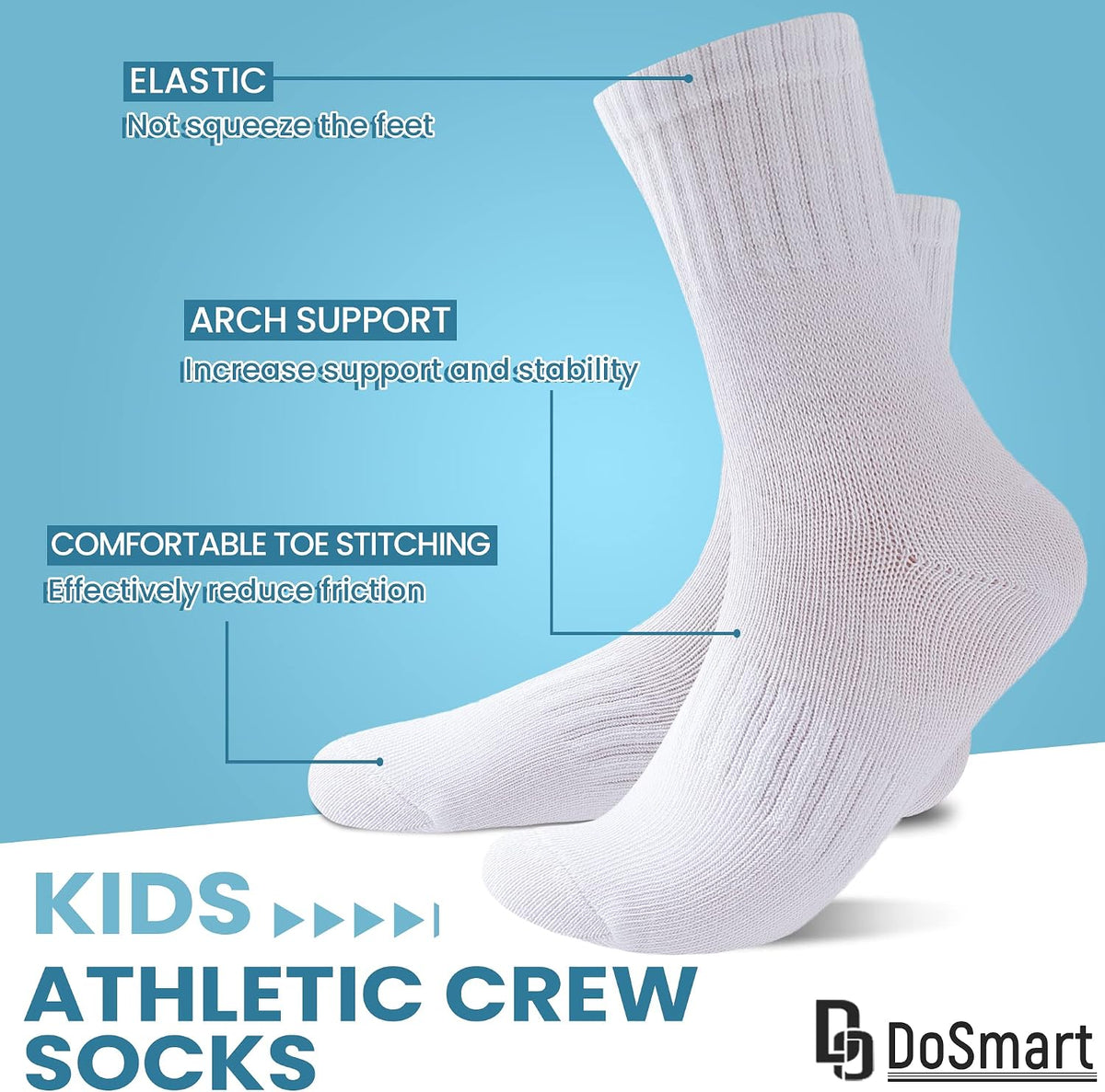 DoSmart Kids Athletic Crew Socks Boys Girls Classics Cotton School Uniform Childs Sports Breathable Casual Socks 10 Pairs
