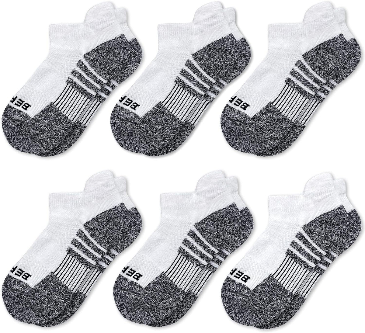 BERING Kids' Athletic Cushion Ankle Socks 6 Pairs Low Cut Heel Tab for Youth Big Boys Girls