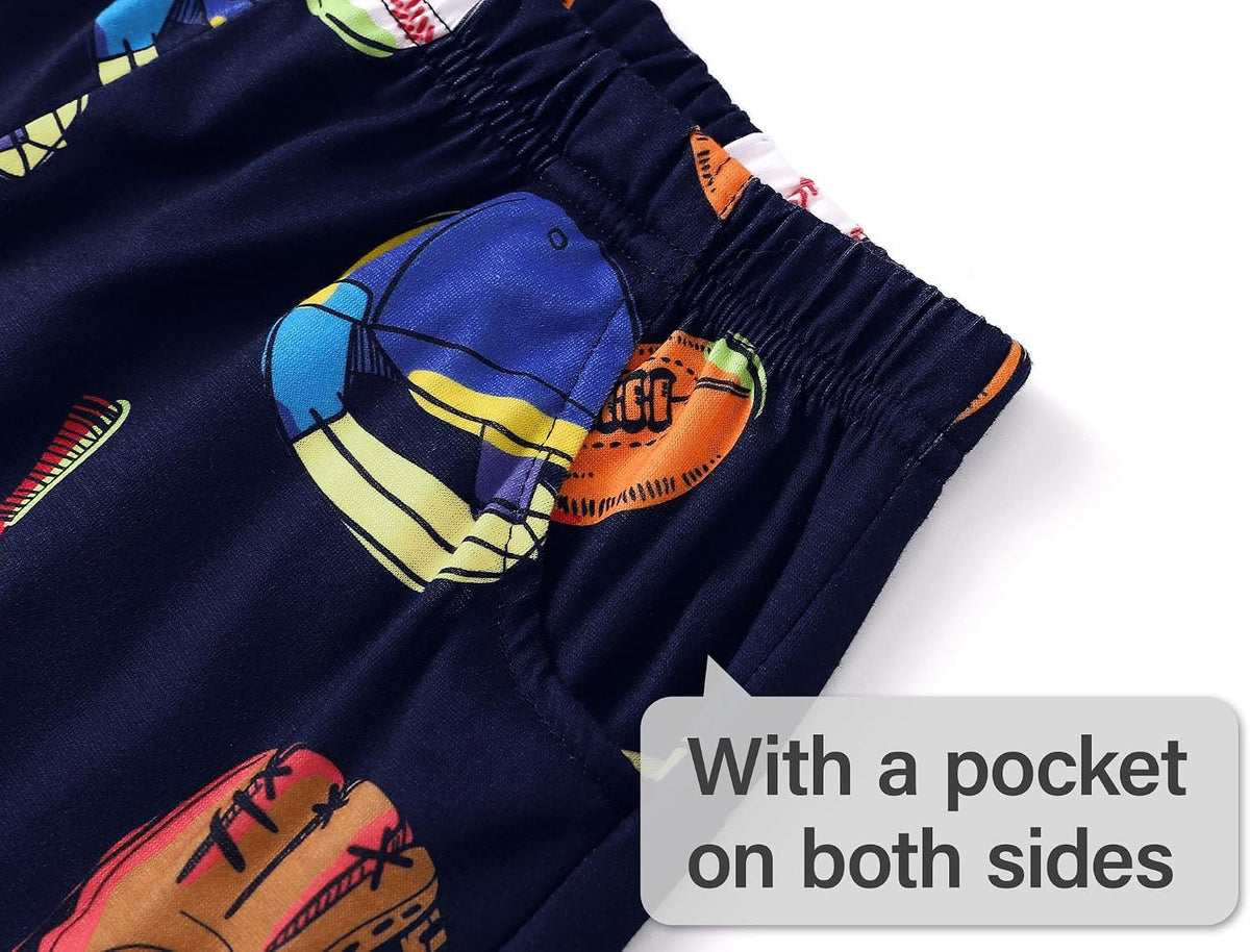 Tebbis Boys Comfy Raglan Pajama Set Fun Print Tee & Shorts Sizes 6-18