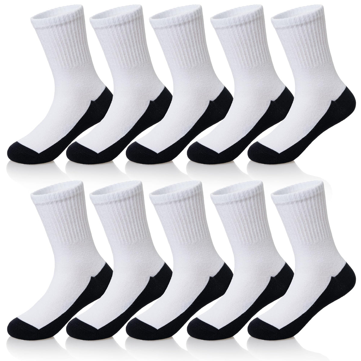 Kids Classics Crew Socks 10 Pairs Child Boy Girls Athletic Cotton Basic School Uniform Breathable Casual Sports Socks