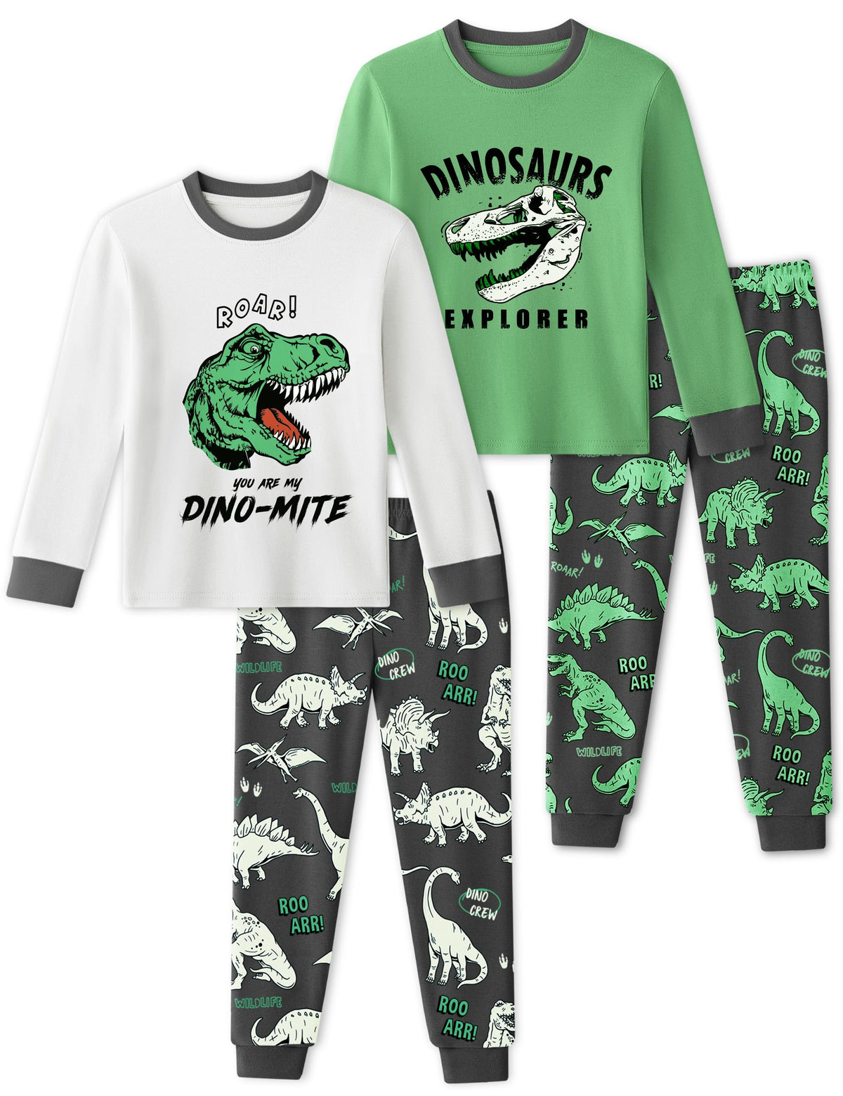 Yoofoss Toddler Pajamas 100% Organic Cotton 4 Piece Long Sleeve Fall Pajama Set Kids Pajamas for Boys Girls Snug Fit Pjs Set