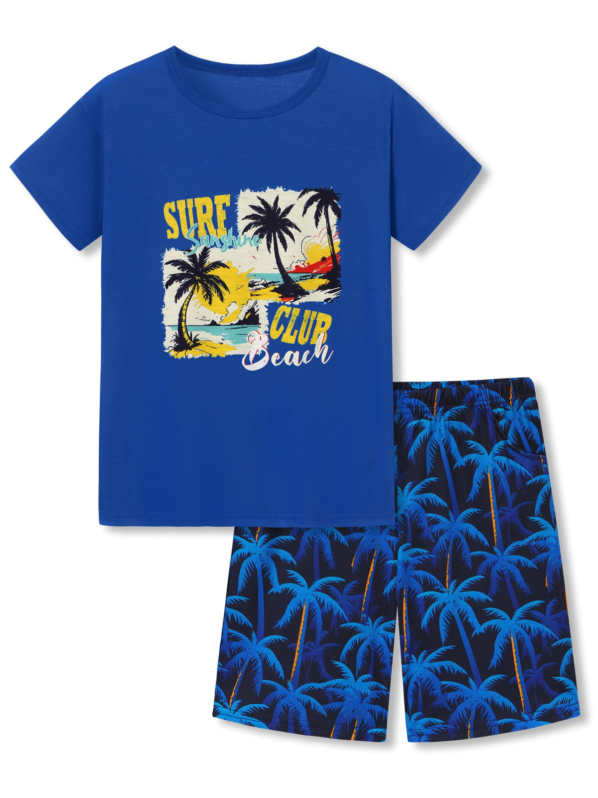Tebbis Boys Comfy Raglan Pajama Set Fun Print Tee & Shorts Sizes 6-18