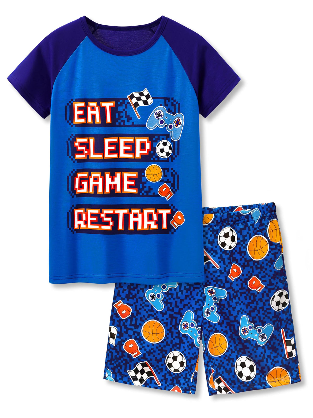 Beezizac Boys Summer Pajamas, Short-Sleeve 2-Piece Sleepwear, Sizes 6-18