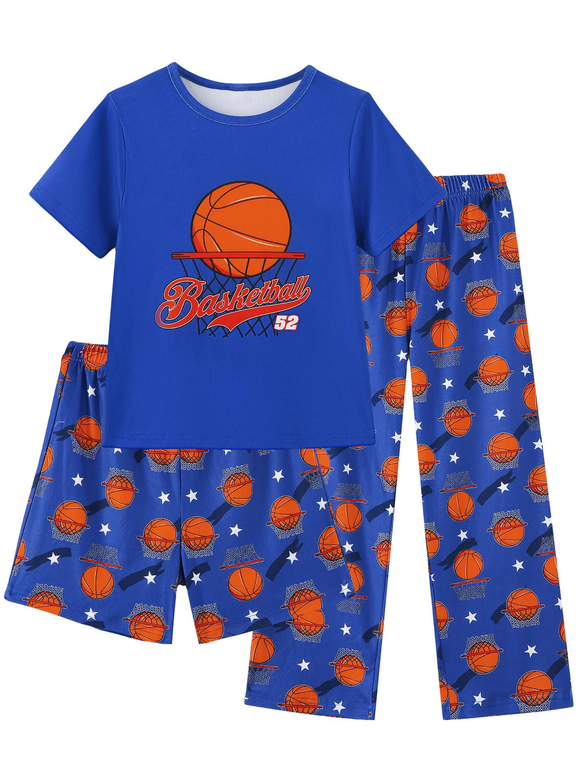Mikrdoo Boys Pajamas 3 Piece Summer Sleepwear Soft Short Sleeves Shorts Set & Long Pants Cool PJs Size 2-14 Years