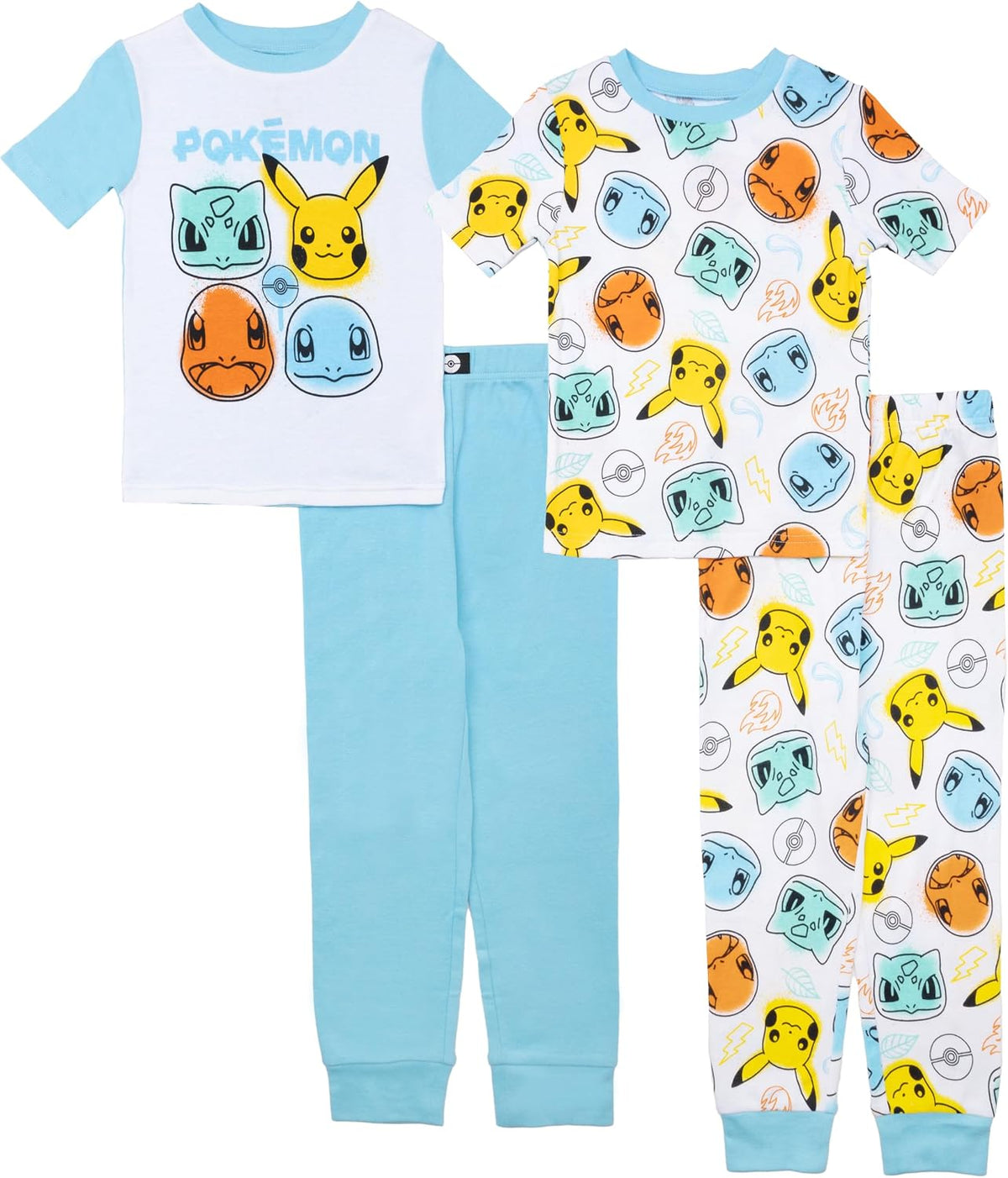 Pokémon Boys' 4-piece Snug-fit Cotton Pajama Set, Matching Pajamas