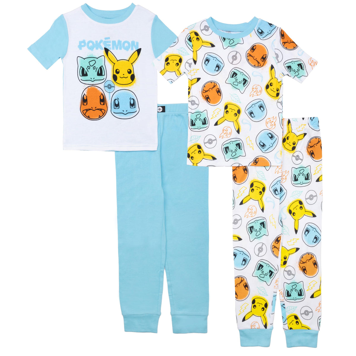Pokémon Boys' 4-piece Snug-fit Cotton Pajama Set, Matching Pajamas