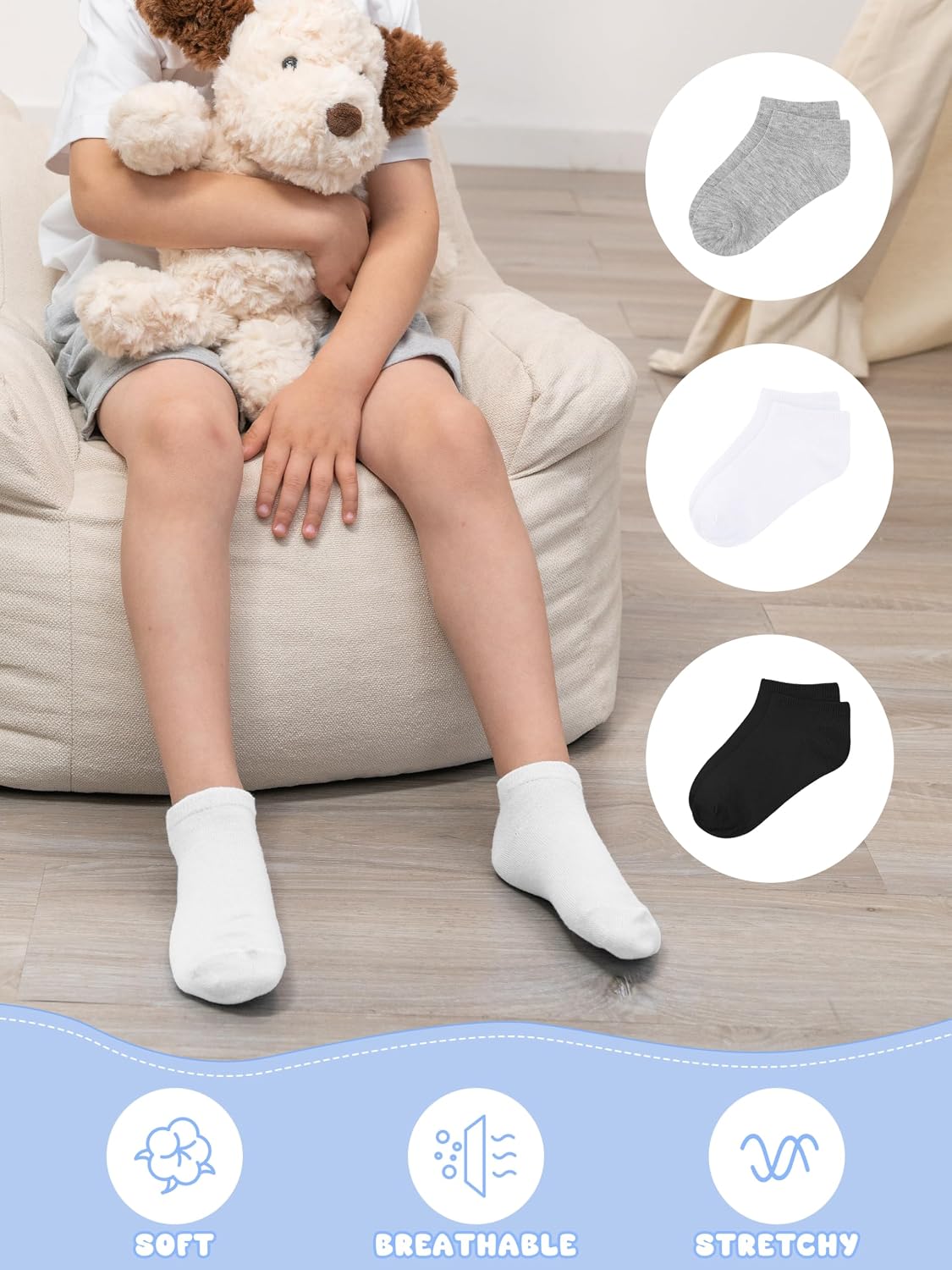 Cooraby 15 Pack Kids' Half Cushion Low Cut Athletic Ankle Socks Boys Girls Ankle Socks