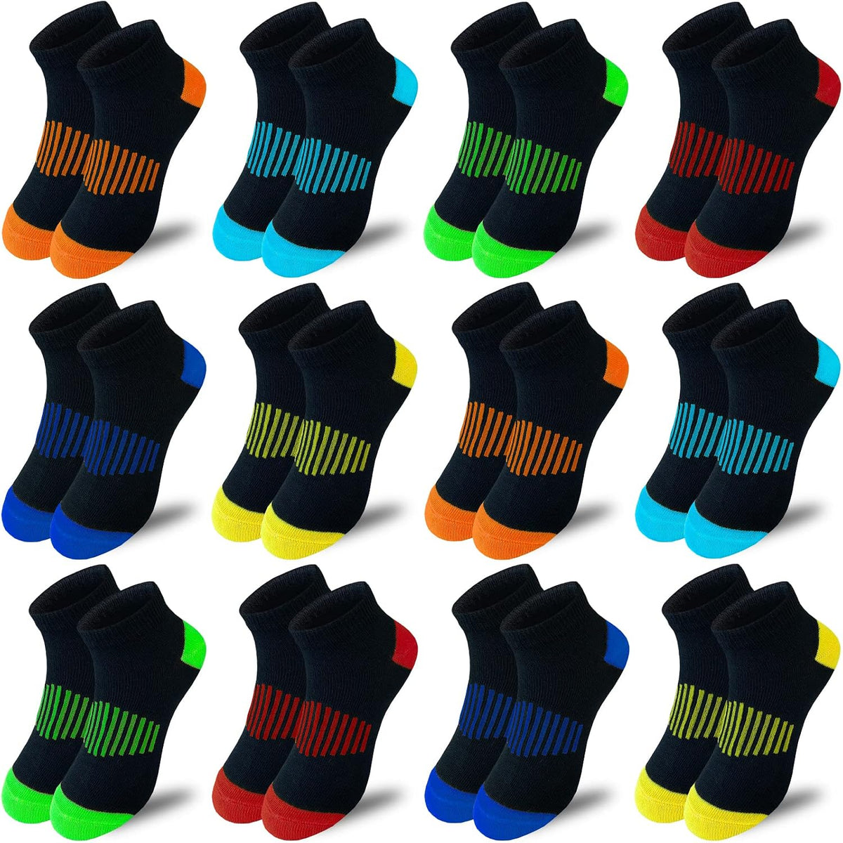 JAMEGIO boys socks 12 Pairs kids Half Cushion Low Cut Sock Sport Ankle Athletic Sock for Little Big Kids