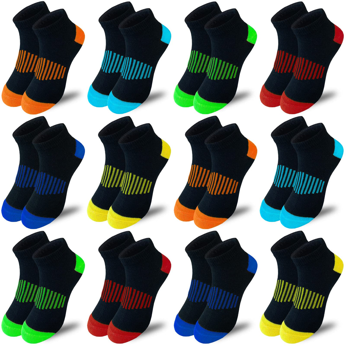 JAMEGIO boys socks 12 Pairs kids Half Cushion Low Cut Sock Sport Ankle Athletic Sock for Little Big Kids