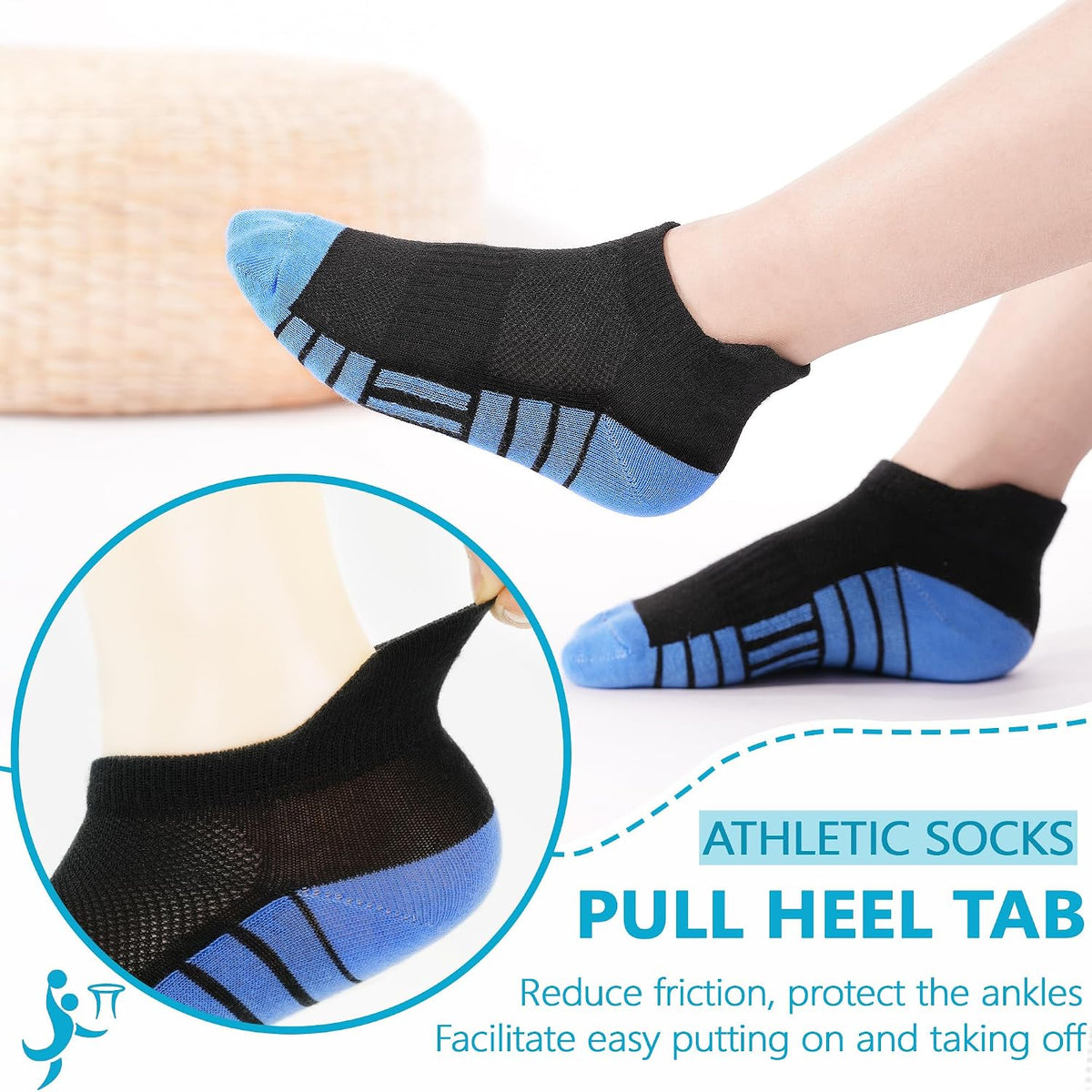 ZERULETS Kids Socks 12 Pairs Toddler Ankle Athletic Socks with Tab 1-14 Years