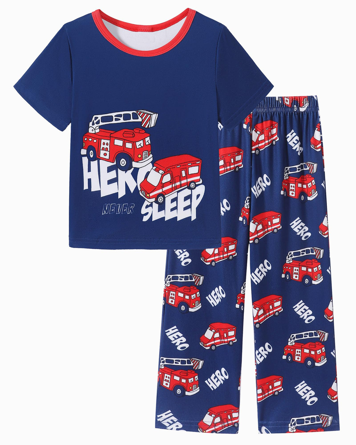 Mikrdoo Boys Pajamas Set 2Piece Short Sleeve Tops and Pants PJs Summer Sleepwear for Kids Size 2-14 Years