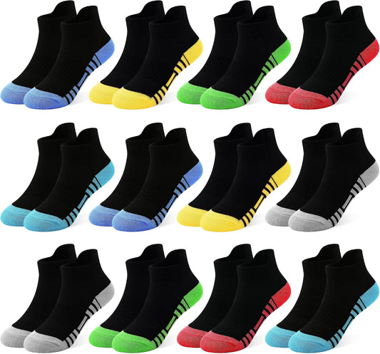 GENTABY 12 Pairs Boys Socks Kids Athletic Ankle Socks for Toddler 1-14Y