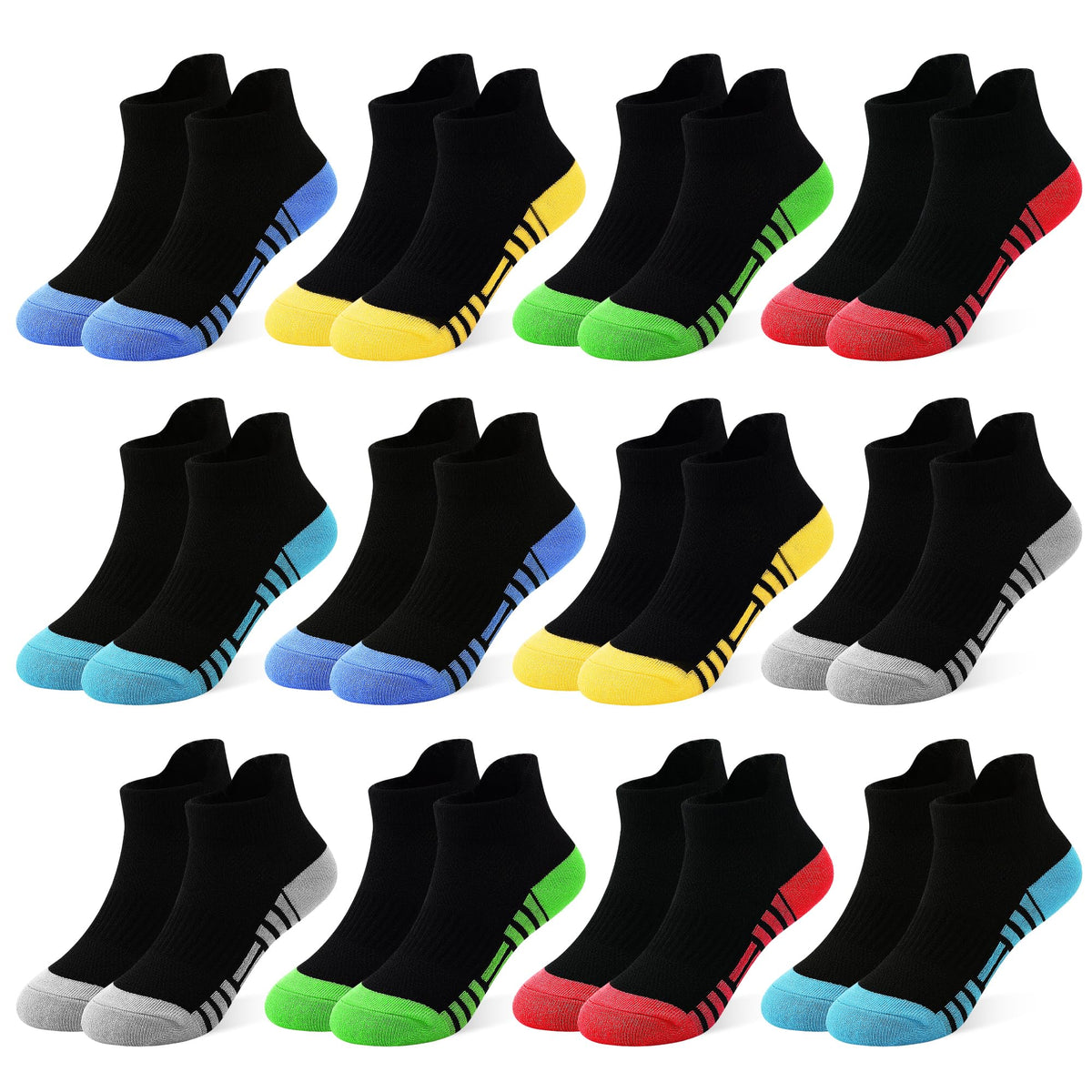 GENTABY 12 Pairs Boys Socks Kids Athletic Ankle Socks for Toddler 1-14Y