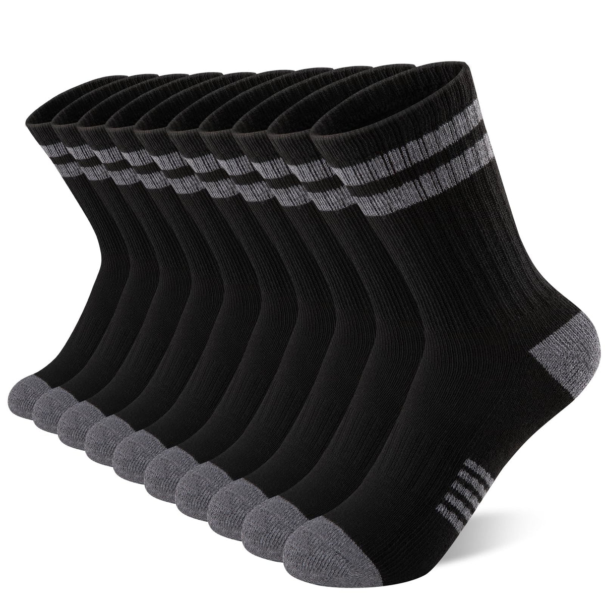 Comfoex 10 Pairs Boys Crew Long Athletic Socks for 4-6 6-8 8-10 Years Old Kids Calf Sports Half Cushioned