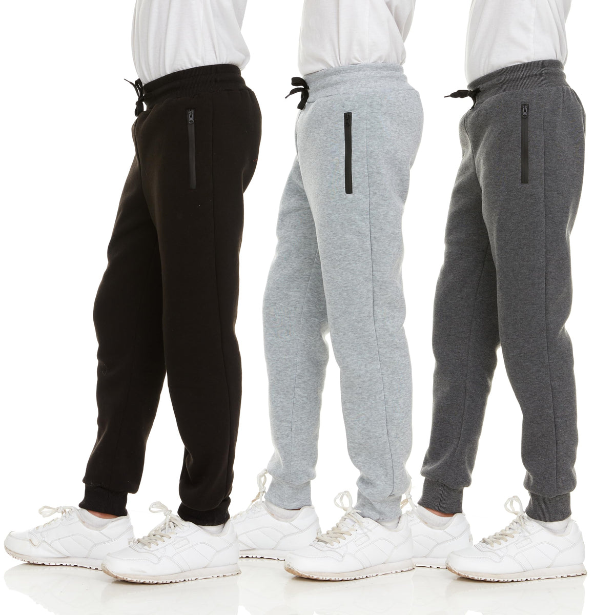 PURE CHAMP 3Pk Boys Sweatpants Fleece Athletic Workout Kids Clothes Boys Joggers with Zipper Pocket and Drawstring Size 4-20