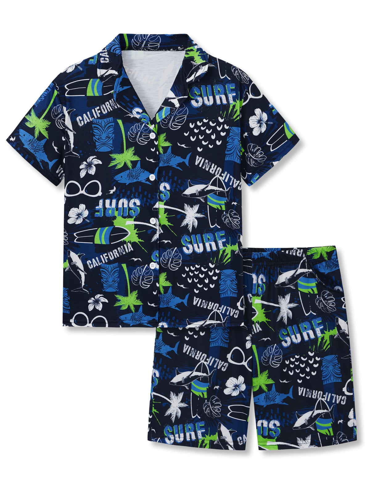 Beezizac Boys Pajamas Fun Prints Button-Down Short Sleeve Set Sizes 6-18