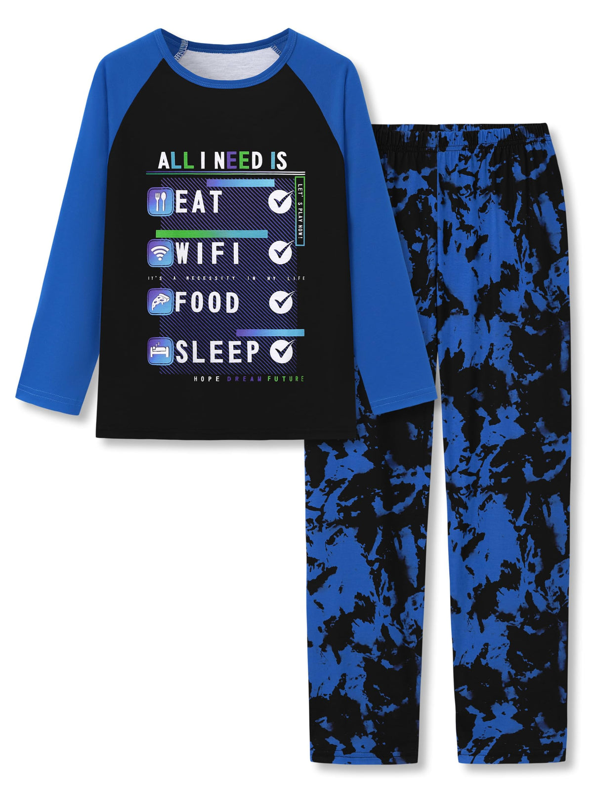 Tebbis Boys Comfy Trendy Print Long Sleeve & Pants Pajama Set Sizes 6-18