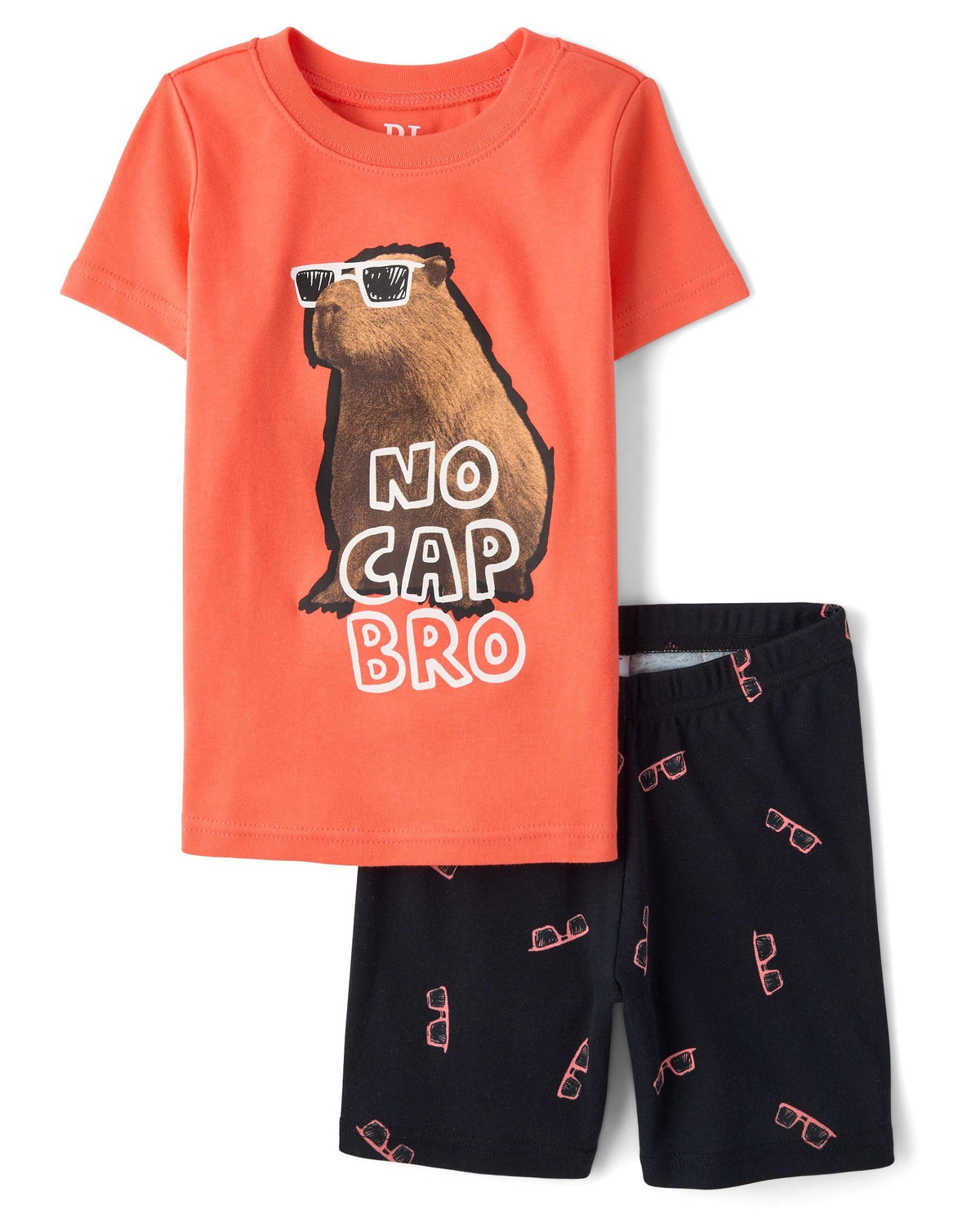 The Children's Place Boys' 100% Cotton Sleeve Top and Shorts 2 Piece Pajama Set