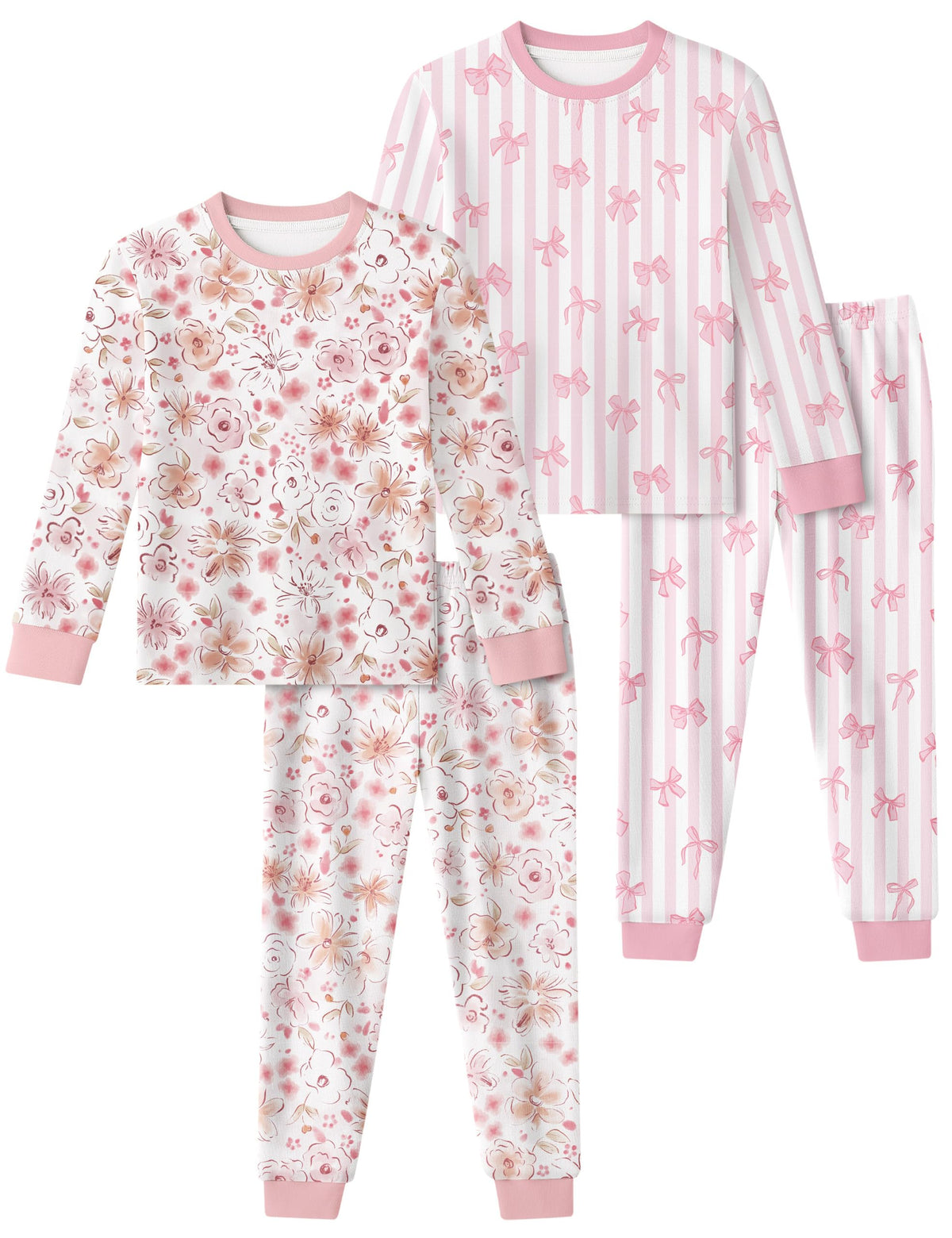 Yoofoss Toddler Pajamas 100% Organic Cotton 4 Piece Long Sleeve Fall Pajama Set Kids Pajamas for Boys Girls Snug Fit Pjs Set