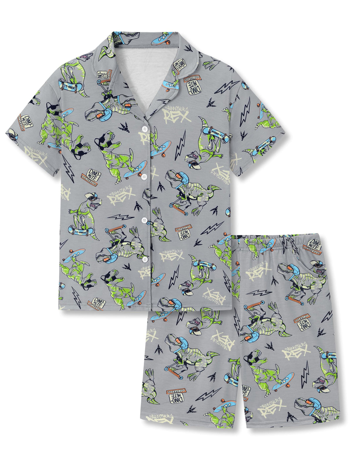 Beezizac Boys Pajamas Fun Prints Button-Down Short Sleeve Set Sizes 6-18