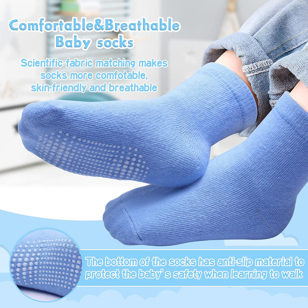 Toddler Non Slip Grip Crew Socks for 1-7 Years Baby Kids Boys Girls