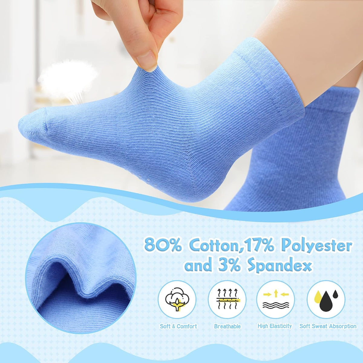 Toddler Non Slip Grip Crew Socks for 1-7 Years Baby Kids Boys Girls