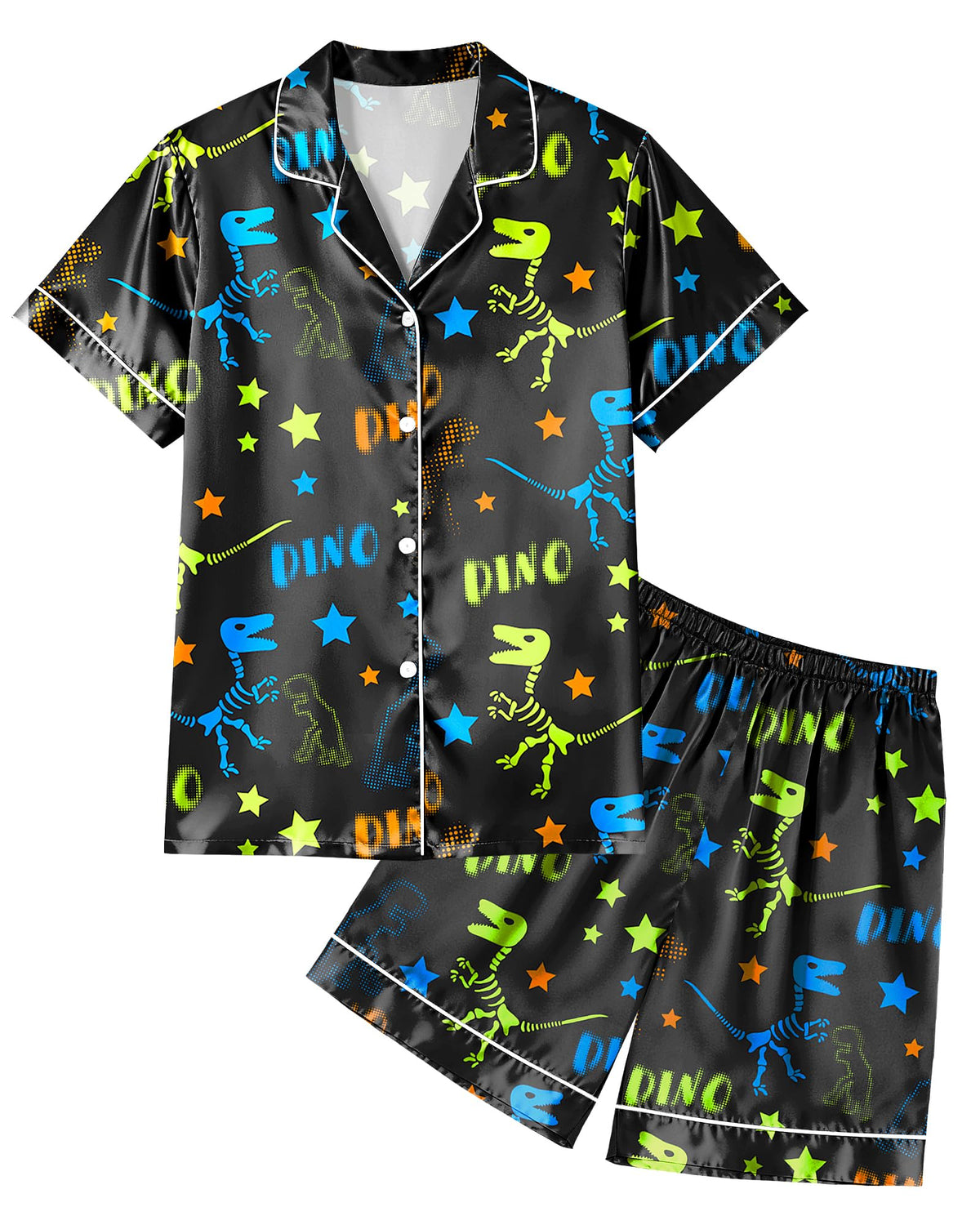 PASHOP Boys Pajamas Toddler Little Boys Silky Satin Pajamas Button Down Short Sleeve & Shorts Pjs Set Kids Sleepwear 3-10Y