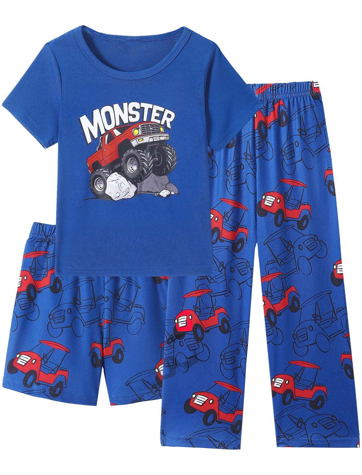 Mikrdoo Boys Pajamas 3 Piece Summer Sleepwear Soft Short Sleeves Shorts Set & Long Pants Cool PJs Size 2-14 Years